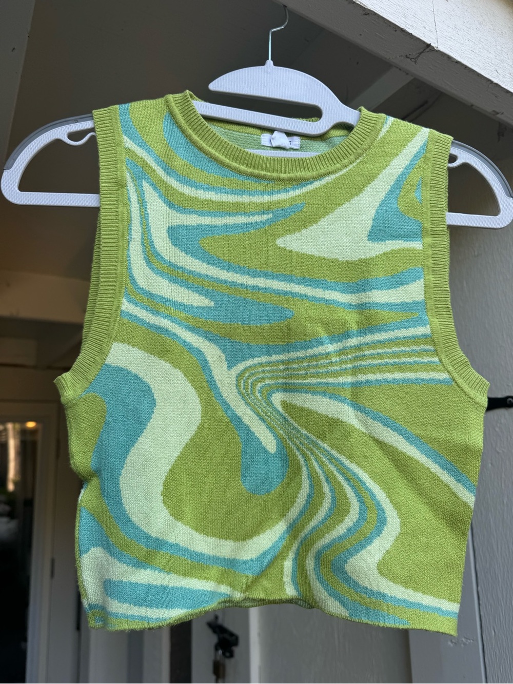 Garage Swirl Knit Crop Top - Lime Green, Aqua & Pale Green